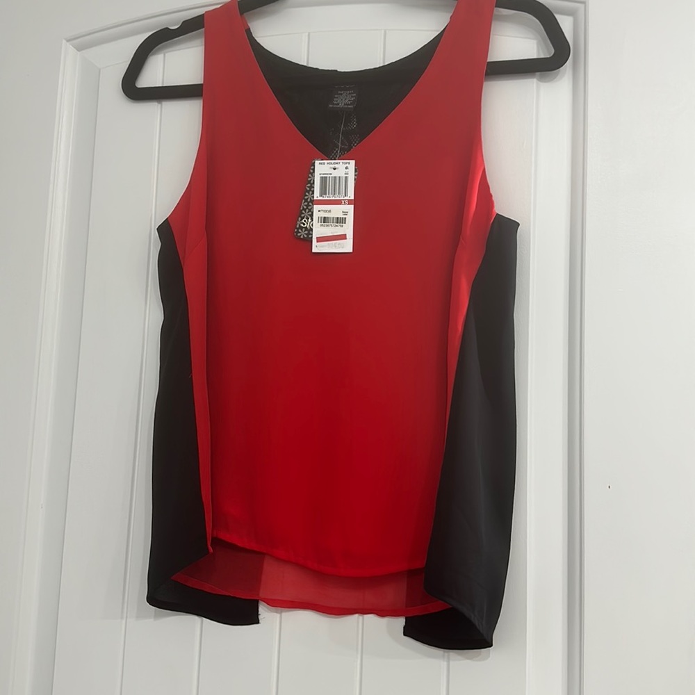 Red and black lace tank top